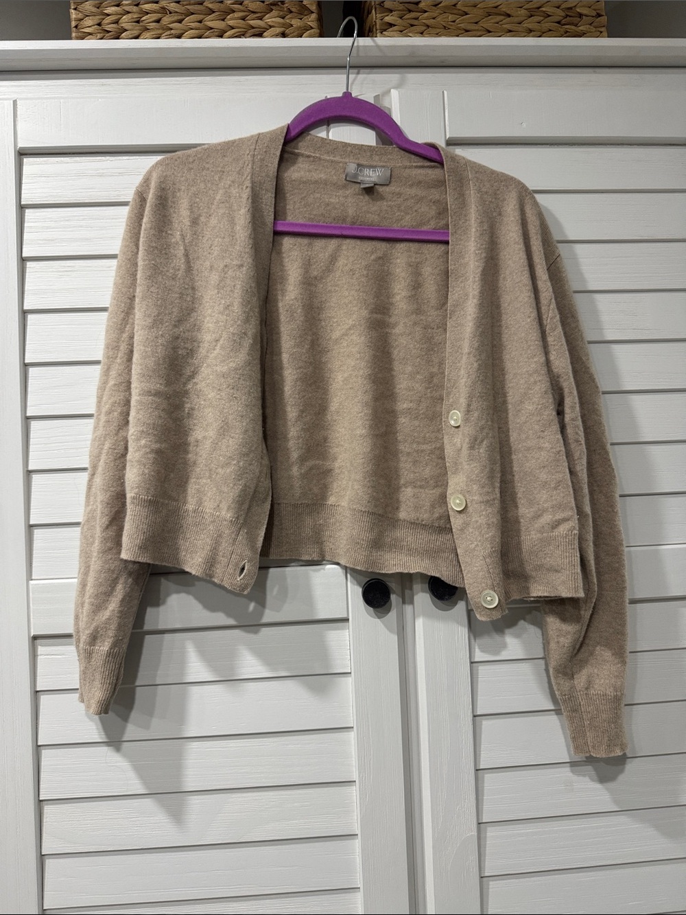 J. Crew Cropped Taupe Button-Front Cardigan